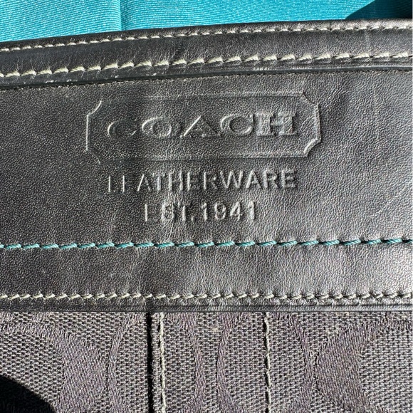 Coach Leatherware 2005 Vintage Signature Jacquard Black Handbag Teal Stitching - Picture 3 of 16